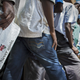 People wait in line at a polling station in the Mathare slum of Nairobi.